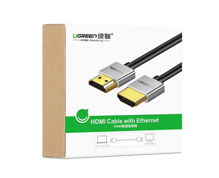 UGREEN 알루미늄 합금 쉘 HDMI 케이블 금도금 인터페이스 코드 이더넷 지원 HDMI 2.0 슬림 케이블 4K HD