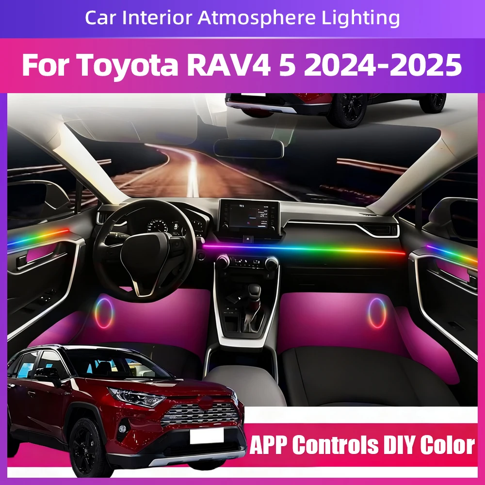 

Для Toyota RAV4 5 2024-2025 украшение RGB Symphony светодиодная экологическая световая лента с динамическими 64-цветными режимами управления через приложение
