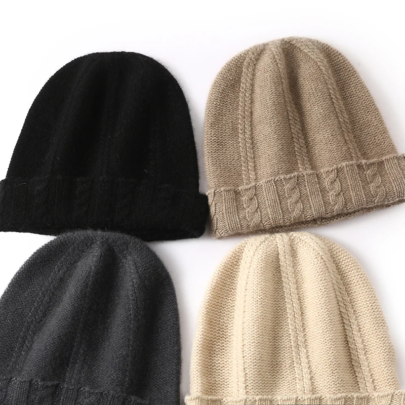 Topi pullover wanita rajutan 100% kasmir untuk kenyamanan dan kehangatan. Topi kasmir wanita warna solid, koleksi musim gugur dan dingin 2025