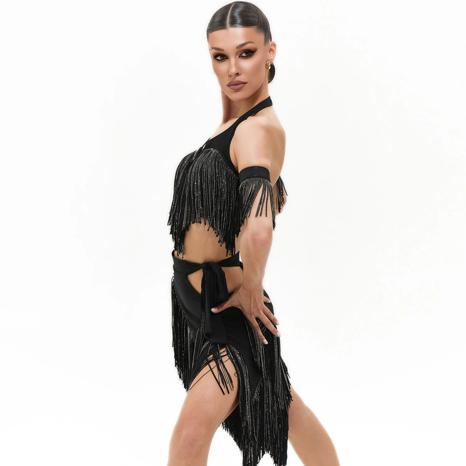 Sexy trajes de dança latina feminino borlas outfits sem costas superior saia irregular chacha tango samba dança desempenho wear dql11712