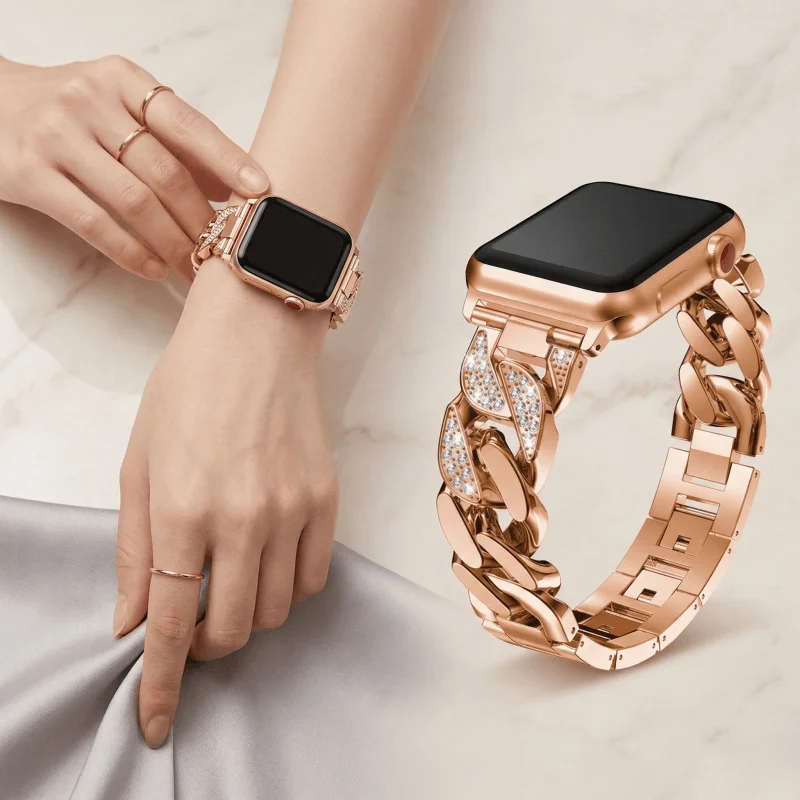 Image of Diamant-Armband für Apple Watch Band Ultra 2 49mm 45 41 42 46 38 40 44mm Gliederarmband Corre iWatch Series 10 9 8 7 6 5 4 3 SE