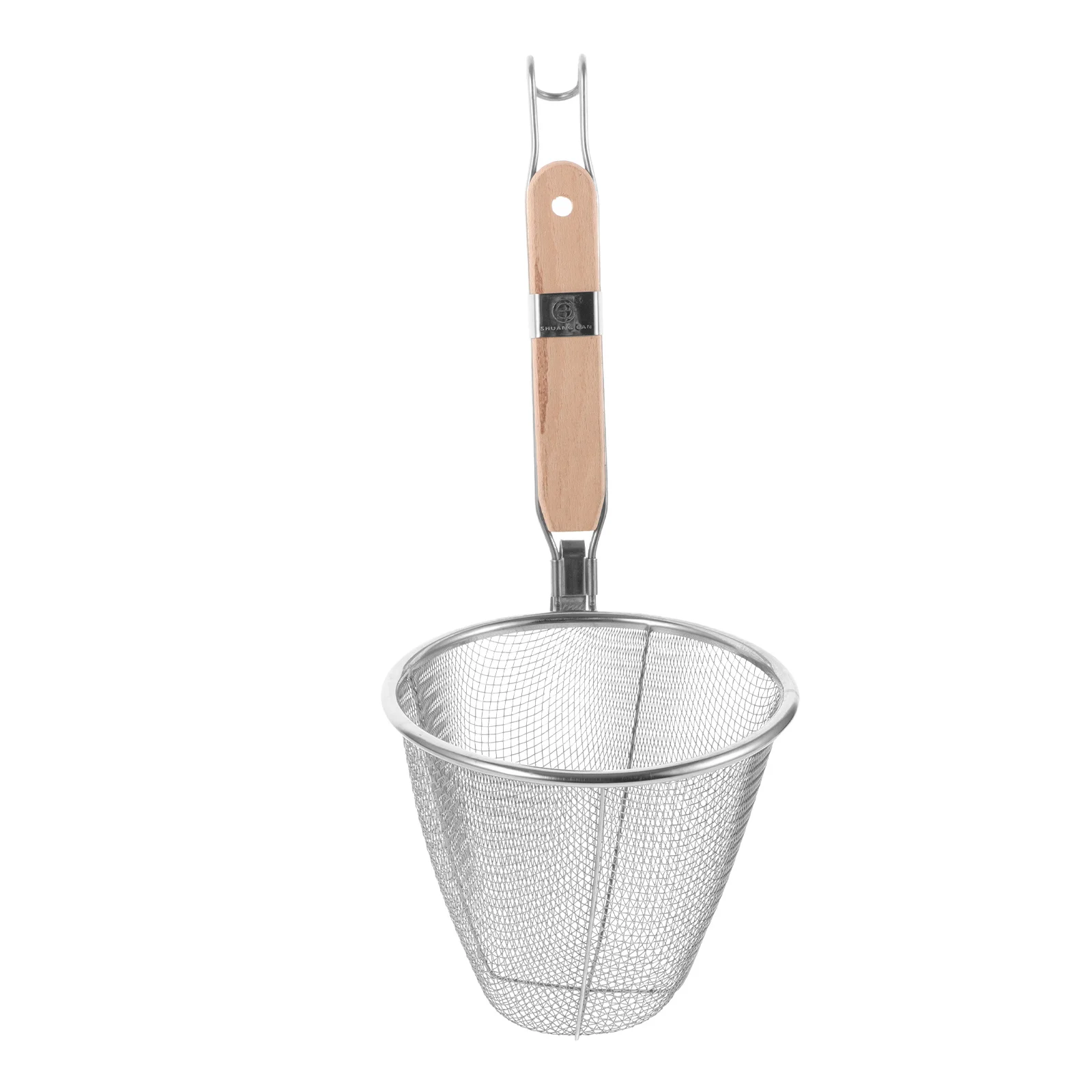 

Stainless Steel Mesh Pasta Basket Wooden Handle Food Strainer Basket for Hot Pot Noodles Kitchen Colander Filter