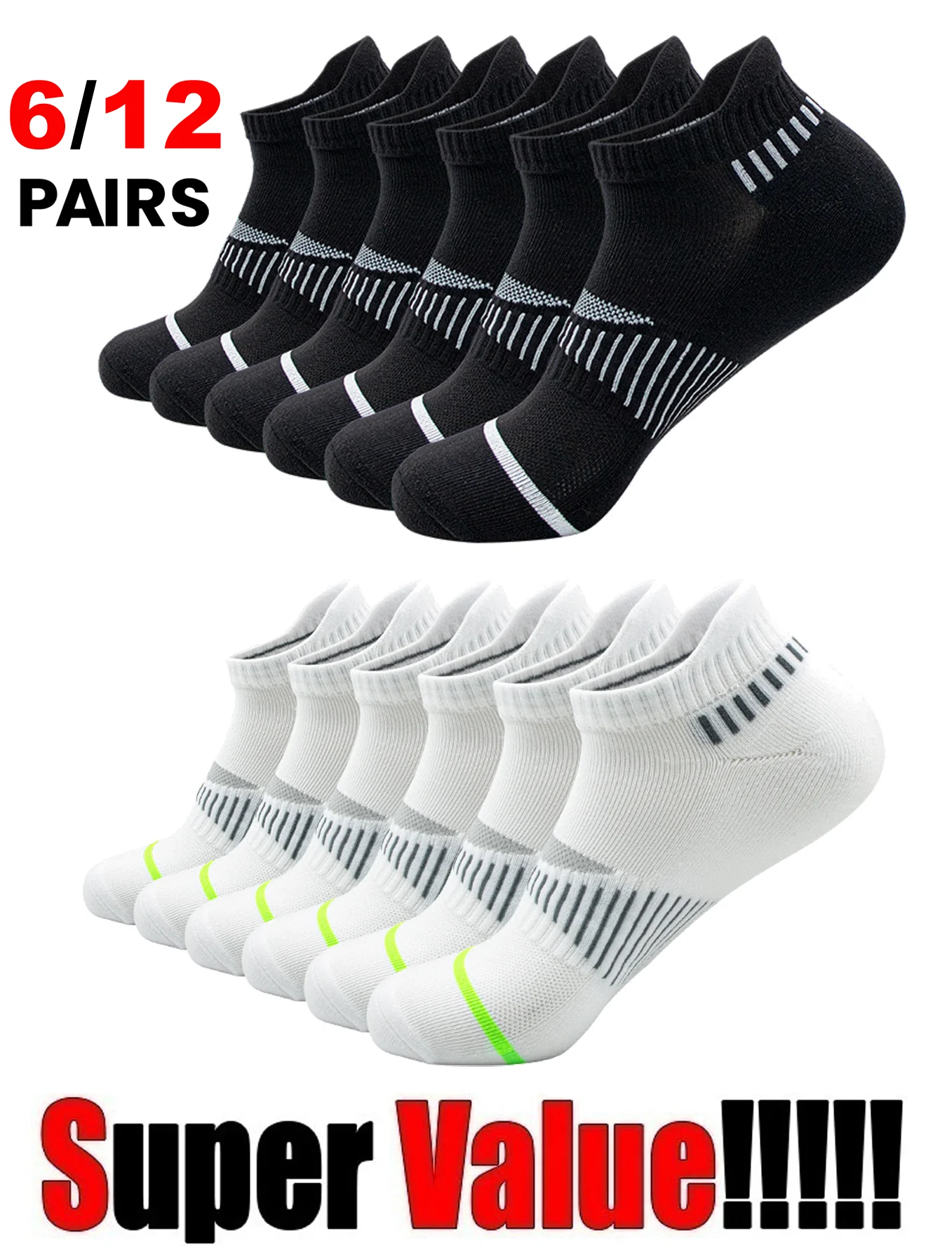 Classic Crew White Men's Socks Unisex Sports Anti-slip Breathable for Running Basketball Outdoor Activities 6/12 Pairs per Order