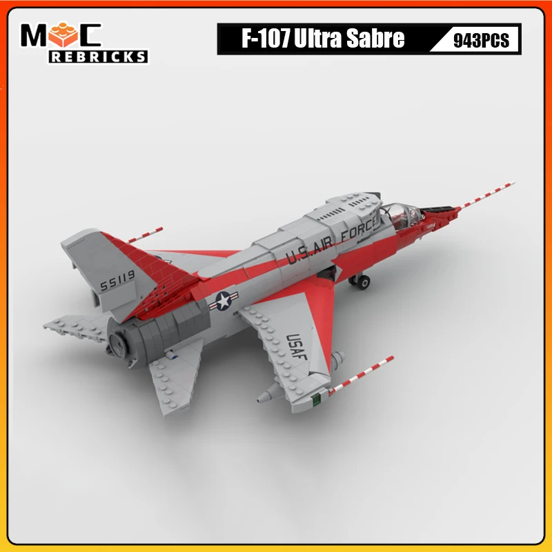 WW2 Aereo Militare MOC Building Block Aereo F-107 Ultra Sabre Fighter Kit di Montaggio FAI DA TE Tecnologia Mattoni Bomber Modello Giocattolo Del Capretto