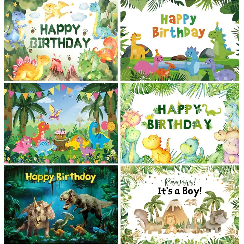 

Cartoon Dinosaur Happy Birthday Party Decoration Newborn Photography Backdrop Props Photocall Baby Shower Photo Background HR-01