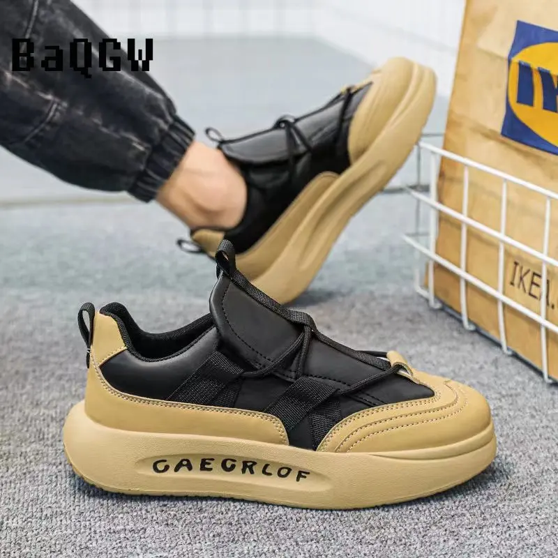 Männer lässig Laufschuhe Mode Leder Farb block atmungsaktiv Luxus klobige Turnschuhe Höhe erhöht Plattform Slipper Schuhe