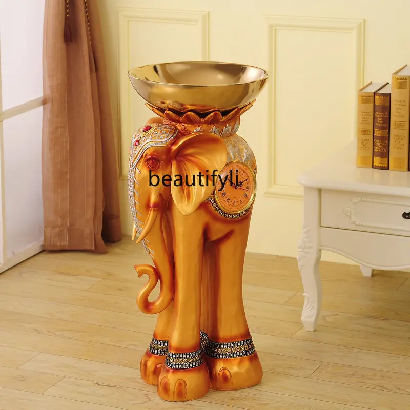 yj Gold Elephant Lobby European Retro Trash Can Indoor Resin Vertical with Ashtray