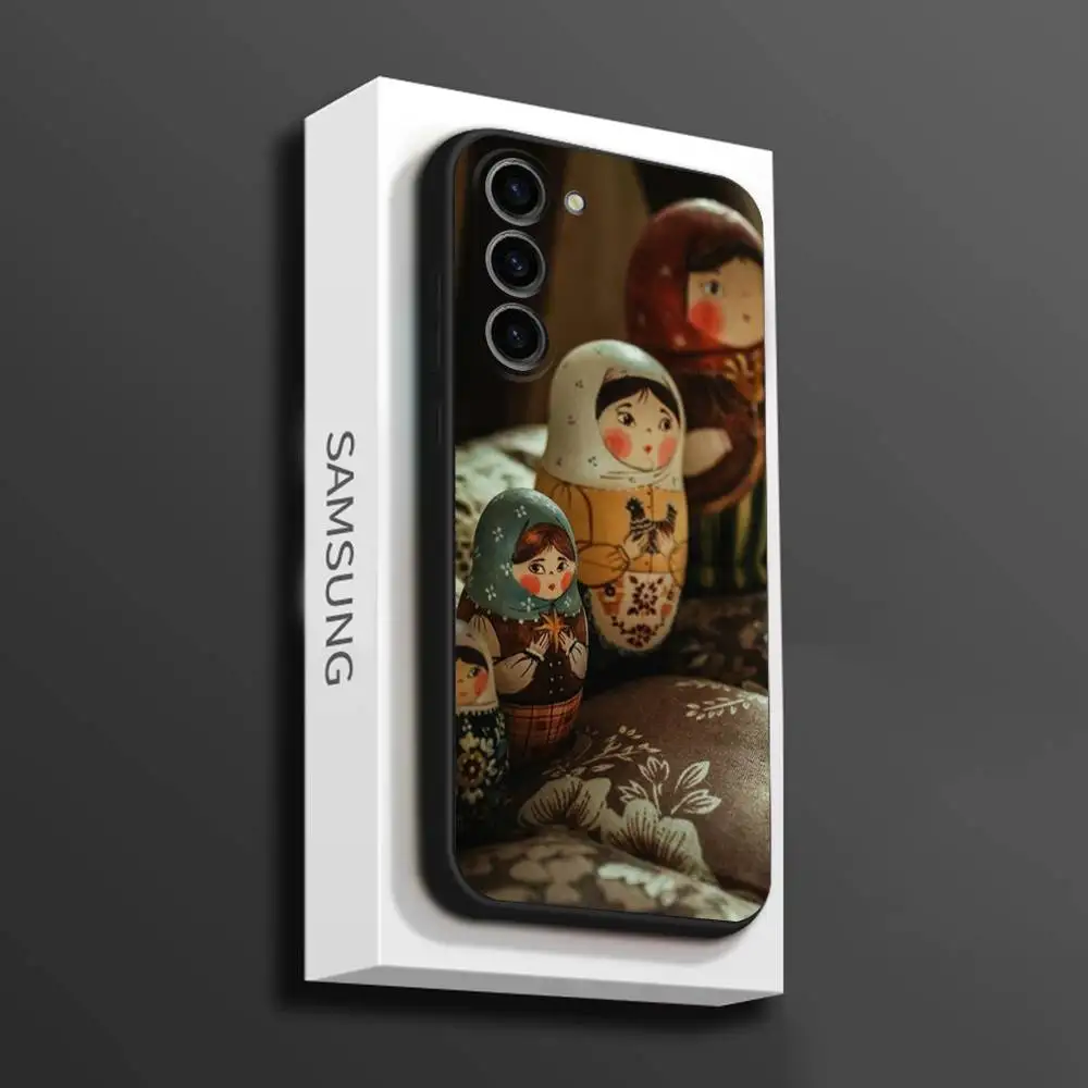 Russische poppen Matryoshka telefoonhoesje voor Samsung Galaxy A 73,72,51,53,52,71,22,5G,Note,J7,8,9 zachte zwarte cover