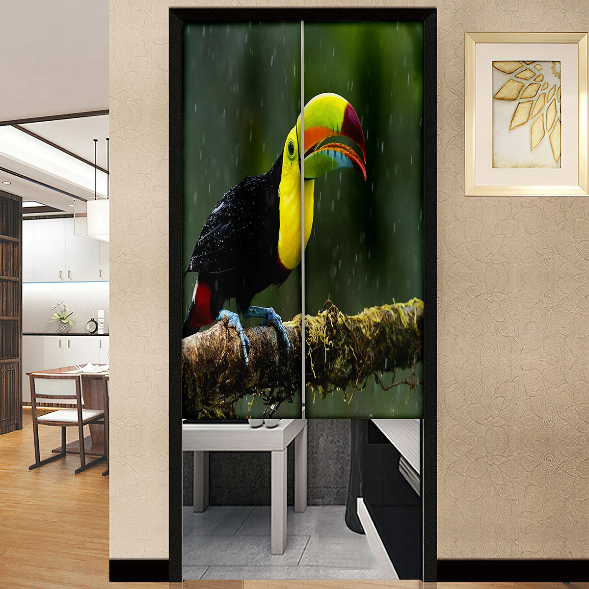 Tropical Toucan colorful birds Door Curtain Japanese Style Kitchen Partition Drapes Restaurant Entrance Hanging Half-Curtain