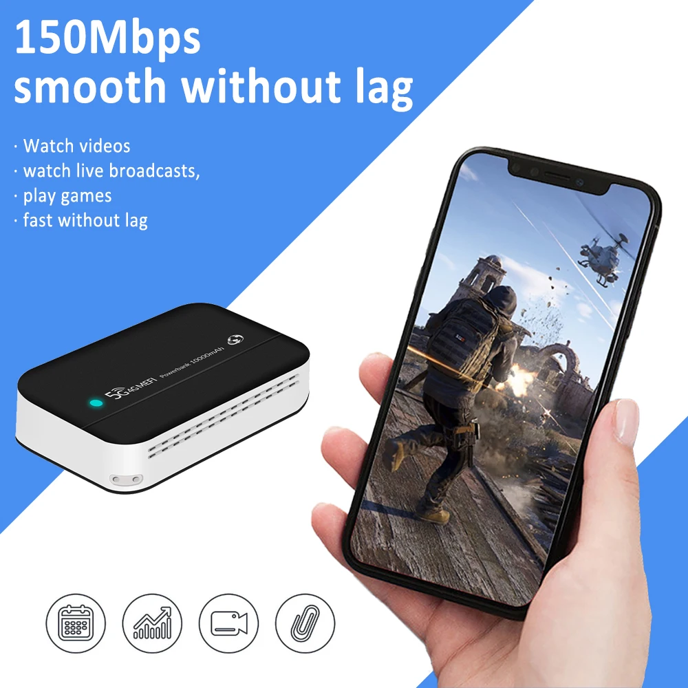 ​​TIANJIE PW100 4G LTE Mobile Wifi Hotspot Router with 10000mAh Power Bank,150Mbps High-Speed WiFi,Portable Wireless Mifi Router