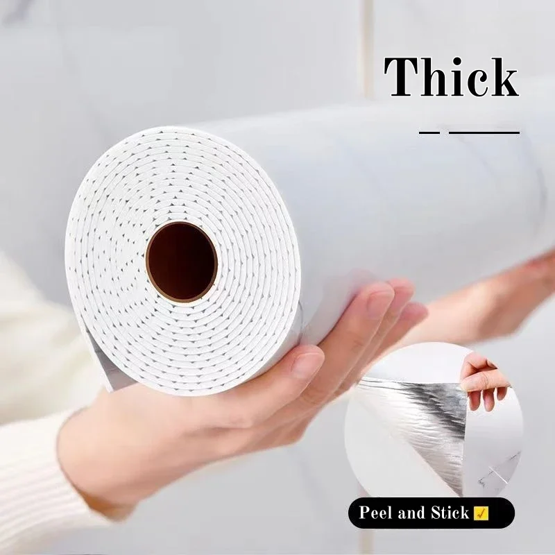 1 لفة من ورق الحائط المصنوع من الرخام الصناعي، ورق جدران سميك قابل للتقشير واللصق، ورق اتصال لامع، ملصقات جدار لديكور المنزل في الحمام #3