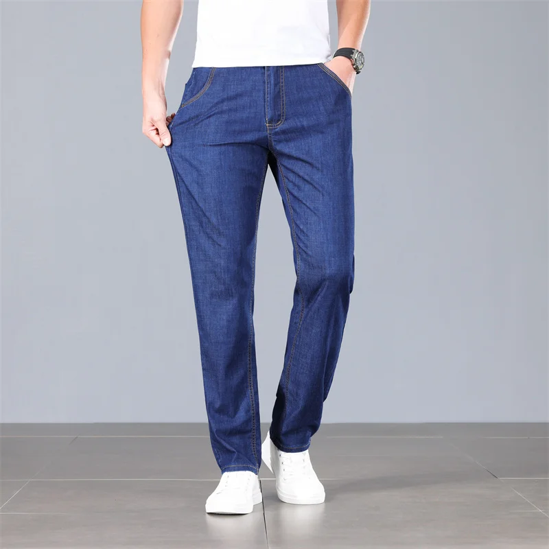 

Summer Cool Comfortable Soft Men's Baggy Jeans 2023 New Arrivals Men Business Casual High Waist Denim Trousers Blue Black