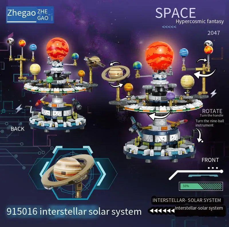 บล็อกตัวต่อระบบสุริยะ: โมเดลบล็อกตัวต่อหมุนได้ด้วยไฟฟ้าแปดดาวเคราะห์สำหรับเด็กผู้ชาย ชุดประกอบของเล่นสำหรับเด็ก