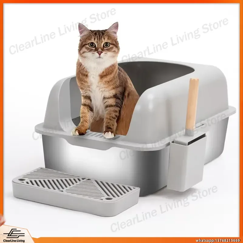 

Large Rectangular Cat Litter Box for Home Use Splash Proof Easy Clean Durable Anti Corrosive Cat Toilet with Litter Shovel