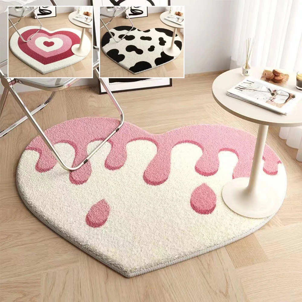 Faux Cashmere Love Carpet Living Room Bedroom Netflix Cream Princess Style Floor Mat Pink Bedside Mats Foot Matting Decor Carpet