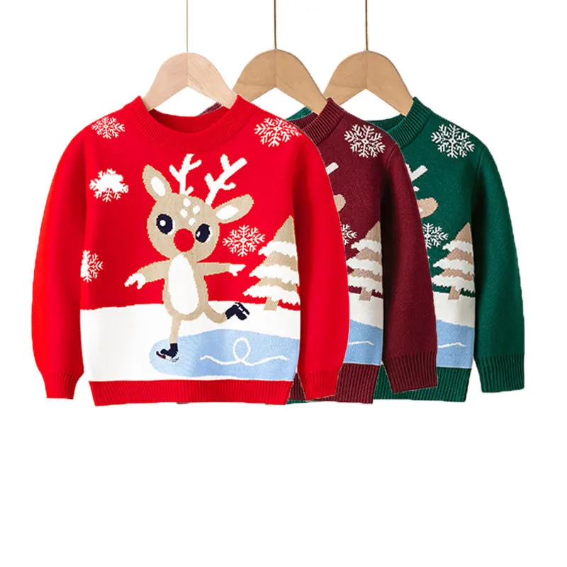

Christmas Knitwear Warm Kids Tops Autumn Winter Knitted Sweater Boys Girls Cute Xmas Pullovers Snowflake Long sleeves Clothing