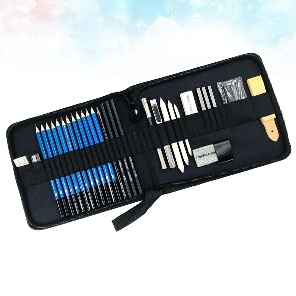 Set Kuas Sketsa Profesional Kit Pensil Pemula Tas Ritsleting Rangkaian Gambar dan