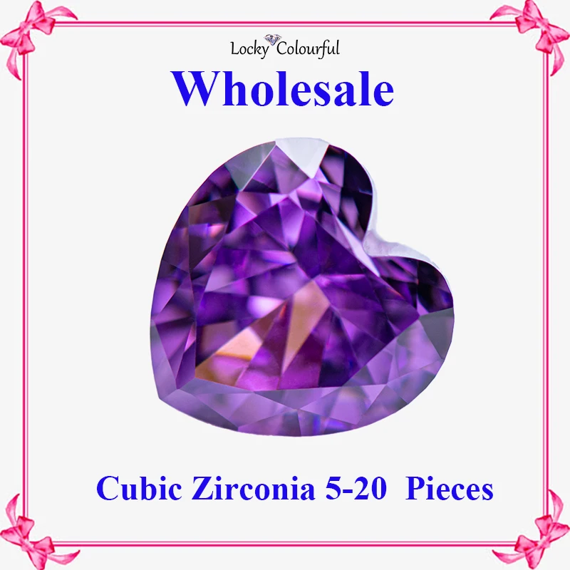 

Cubic Zirconia Wholesale Crushed Ice Cut Heart Shape Rose Purple Color Charms Beads for Jewelry Making Materials No Certificate
