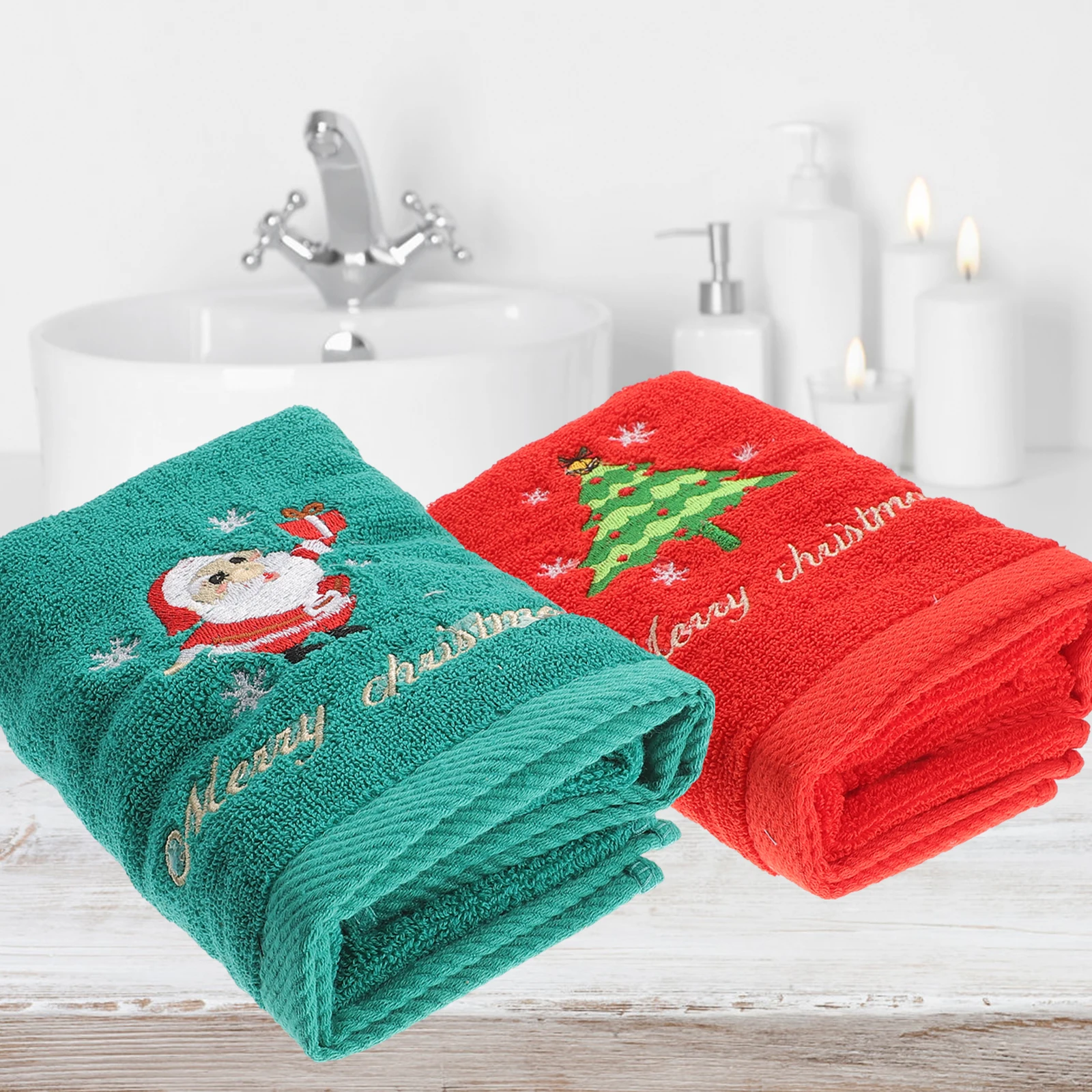 

2Pcs Pure Cotton Embroidered Towels Soft Absorbent Reusable Bath H Towels Christmas Gifts Home Textiles Decorative