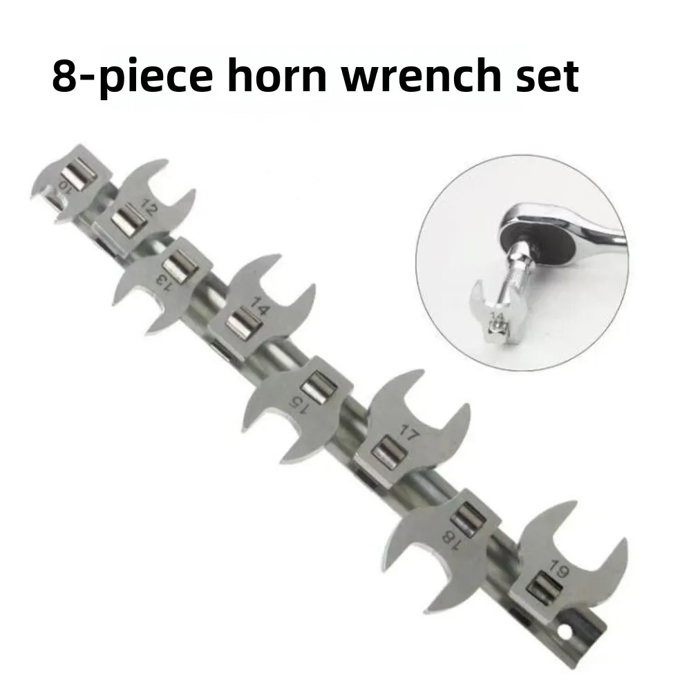 8Pcs Quality Drive Crowfoot Wrench Sets Replaceable Head Movable Open-end Wrench L/Horns Shaped Open-ended Dual-purpose Wrench