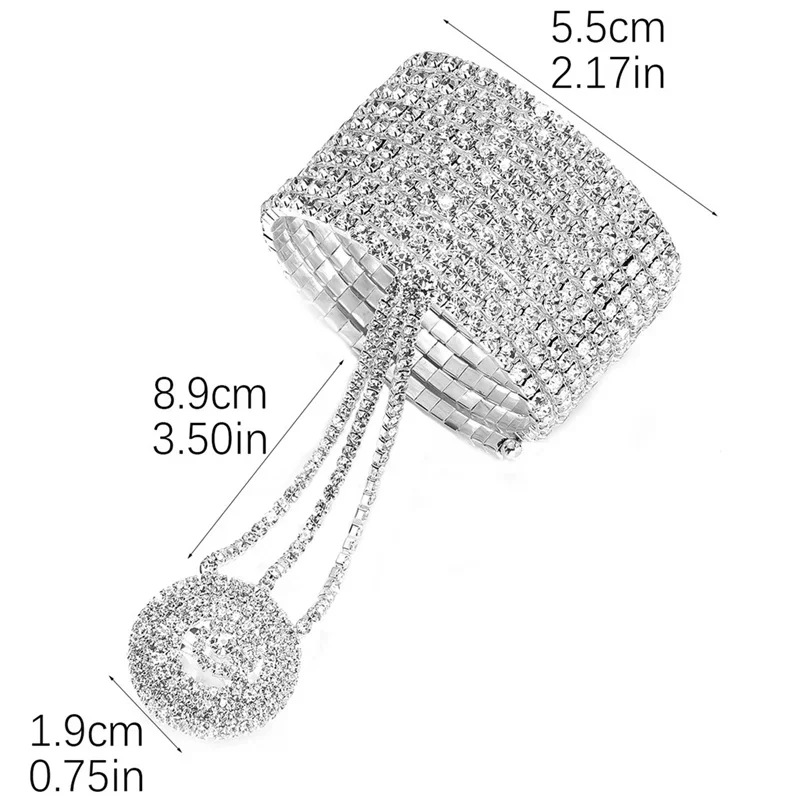 1PCS Multilayer Imitation Rhinestone Alloy Bracelet Personality Ring Integrated Hand Finger Bracelet Wedding Bridal Women Jewelr