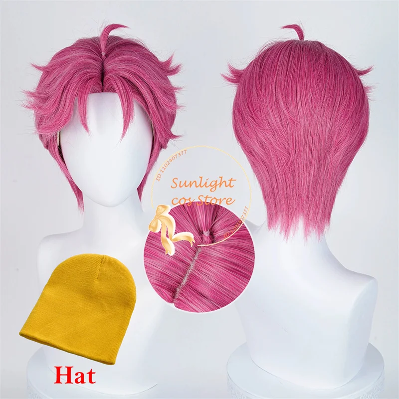 

Saja Boys Abby Cosplay Wig Rose Pink 30cm Wig Jinu Baby Abby Romance Mystery Cos Anime Wig For Men Heat Resistant Synthetic Hair