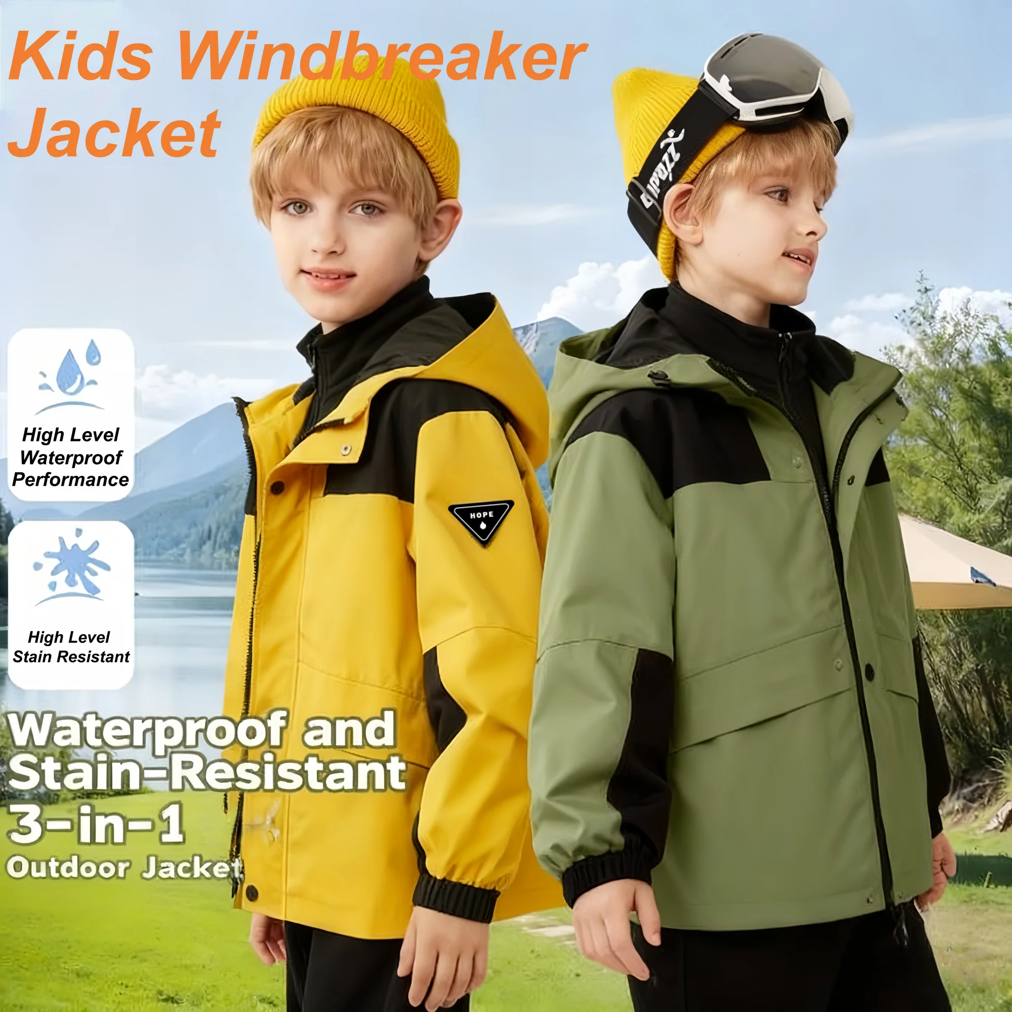 

Children Winter Windbreaker Jacket Warm-keeping Kids Windproof Jacket Detachable Fleece Liner Multi-functional Waterproof Jacket