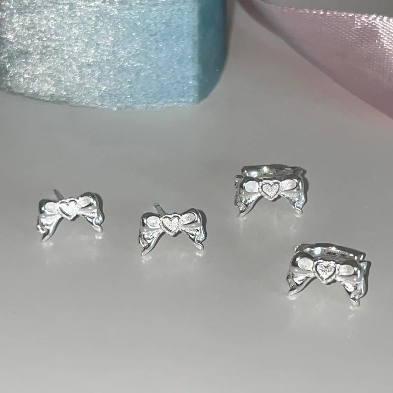 Vent fille 925 Sterling Silber Bogen Knoten Ohrclip für Frauen Mädchen Liebe Herz unregelmäßige Textur süßen Schmuck Geschenk Drops hipping