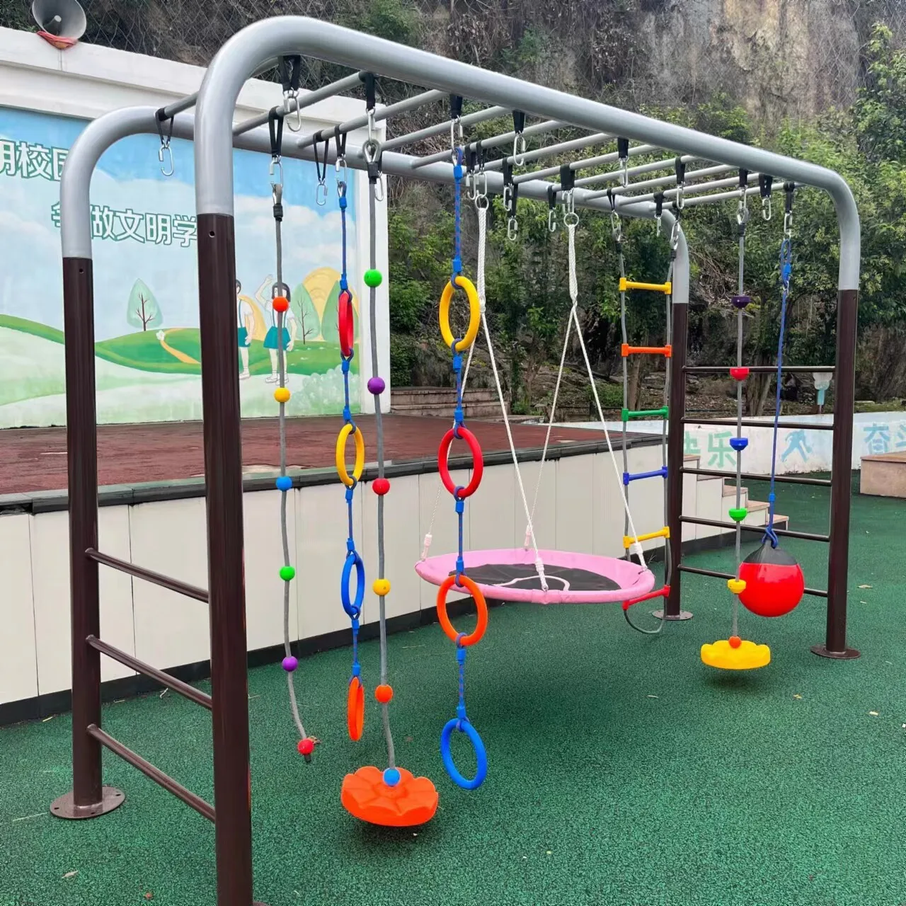 

Sports activity equipment, physical training equipment, rope climbing, sensory system, swing climbing frame combination