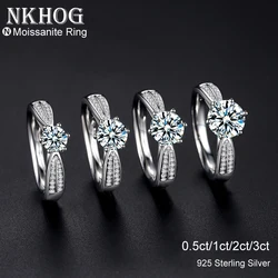 NKHOG 0.5-3ct Moissanite Wedding Rings Women 925 Sterling Silver Plated 18K White Gold Ring Engagement Promise Band Jewelry