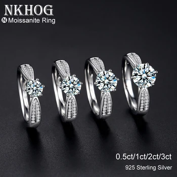 NK0.5 Wedding Rings-3ct Moissanite 925 Women Sterling Silver Plated 18K White Gold Ring Engagement Promise Band Jewelry