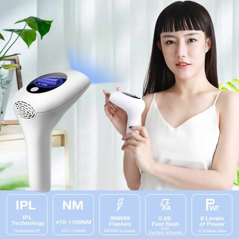 IPL Depilator Permanent Painless Hair Removal Device with LCD Screen 900000 Flashes 8 Gears Adjustable for Skin Rejuvenation