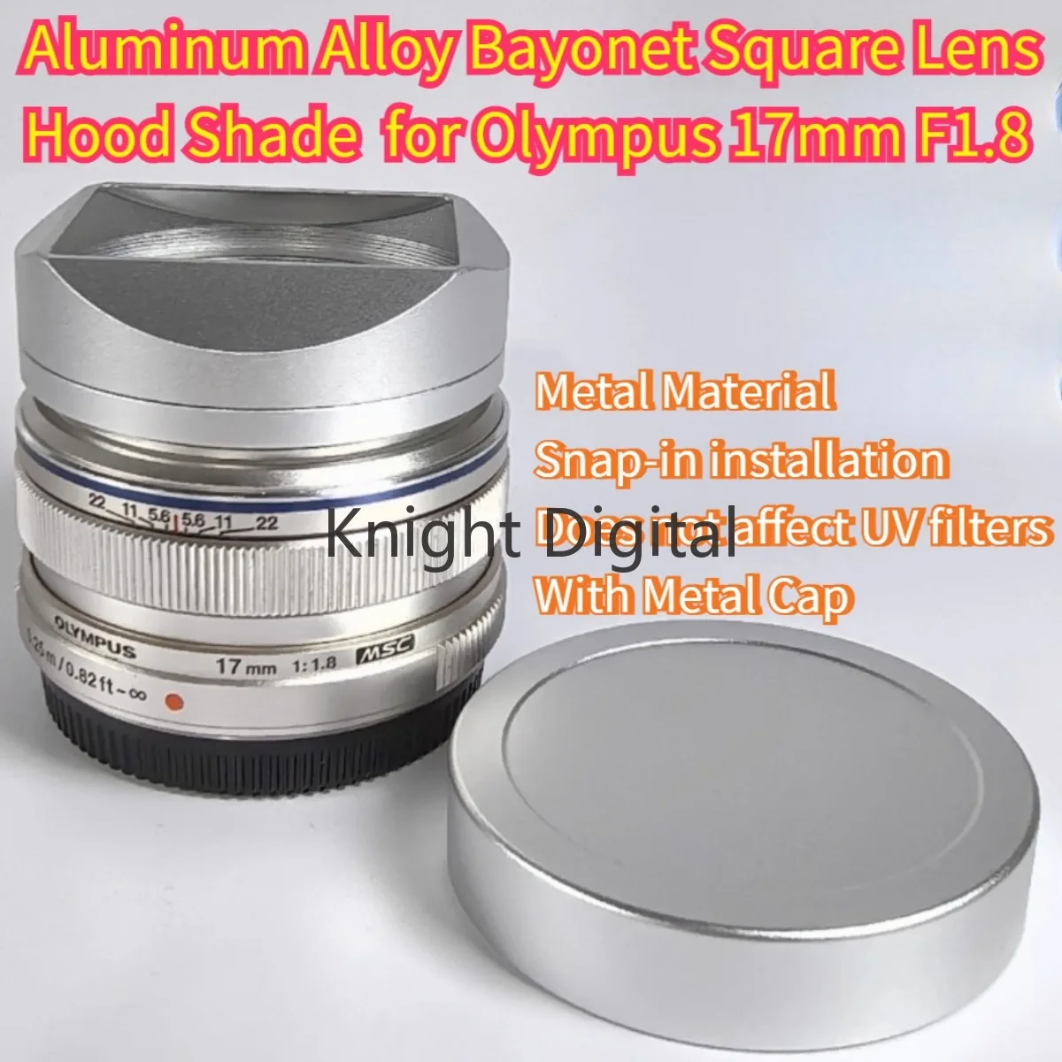 Aluminum Alloy Bayonet Square Lens Hood Shade Comes with Metal Lens Cap for Olympus 17mm F1.8 Camera Photography Accessories