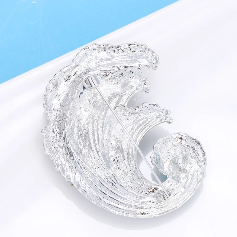 Wuli&baby Blue Ocean Wave Women Brooch Pin