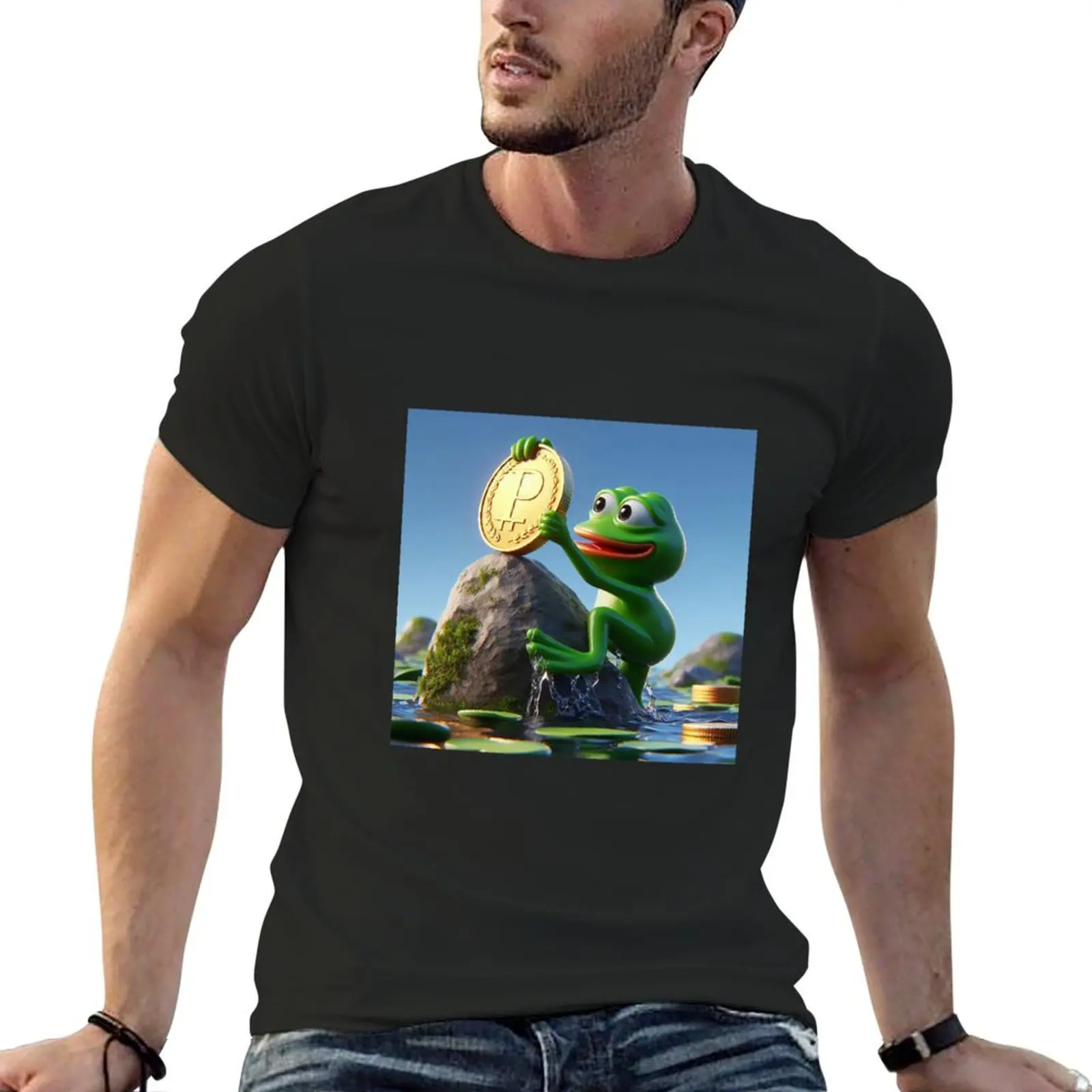 PEPE Coin Saves the Day T-Shirt aesthetic clothes plus sizes men t shirt