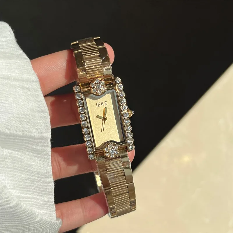 Luxury Women's Watch 2025 New Simple Square Full Diamond Digital Quartz Watche Gold Stainless Steel Bracelet Women's Dress Clock