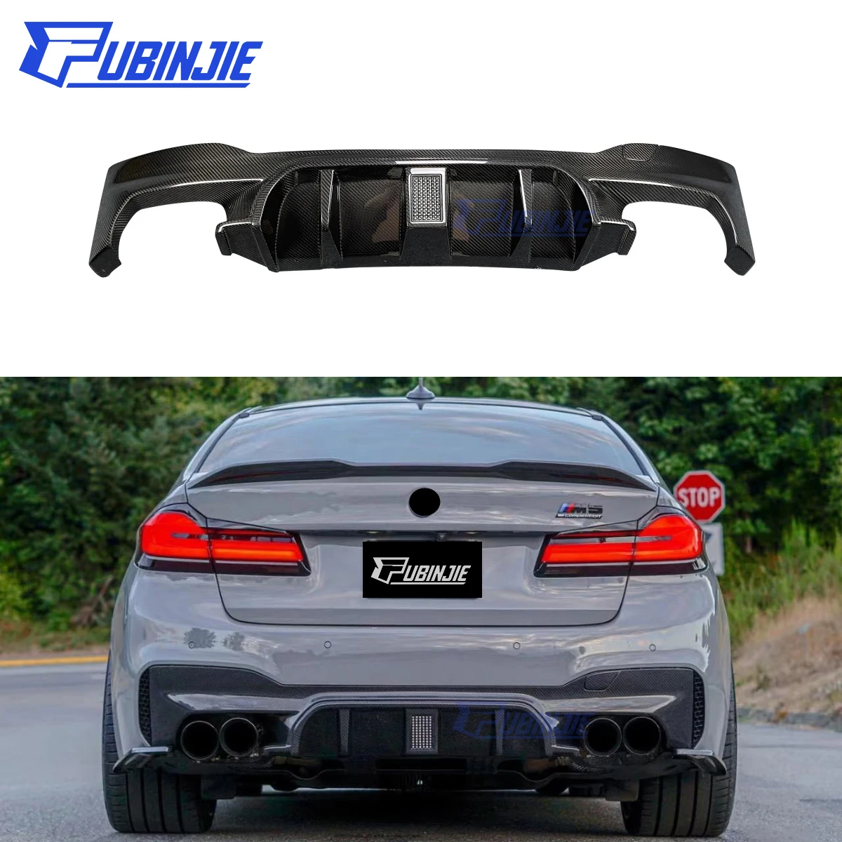

M5 Style Carbon Fiber With LED Light Rear Bumper Diffuser Splitter for BMW 5 Series G30 F90 M5 Carbon Fiber Rear Diffuser