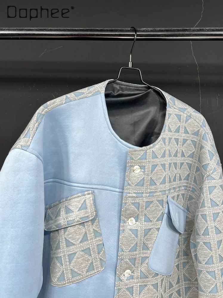 Chinese Style Splicing Printing Crew Neck Single-breasted Jacket Spring Summer New High-end Temperament Loose Casual Jacket Top