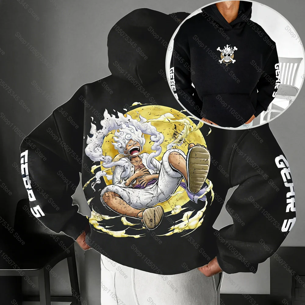 

2026 ONE PIECE Anime Peripheral Printing Long Sleeve Hoodie American Men's Fleece Lining Loose Keep Warm Sports Sweatshirt