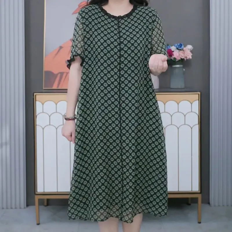 

Fashion O-Neck Spliced Printed Polka Dot Vintage Dress Women's Clothing 2025 Summer New Loose Commuter Ladies Dresses