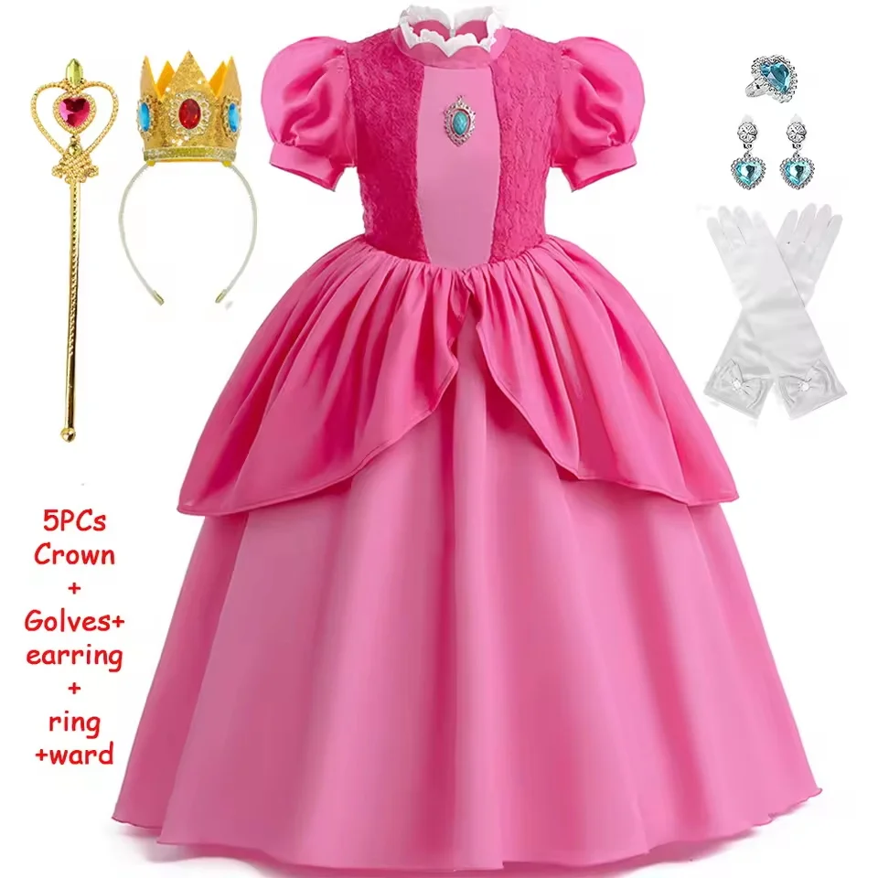 

Peach Princess Costume Carnival Cosplay Dress For Girls Elegant Party Dress Kids Halloween Birthday Outfits With Glove Accessory