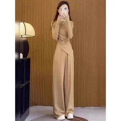 Casual Set, Spicy Girl, Irregular One Shoulder Long Sleeved Top 2024 Autumn High Waist Slimming And Wide Leg Pants Two-piece Set
