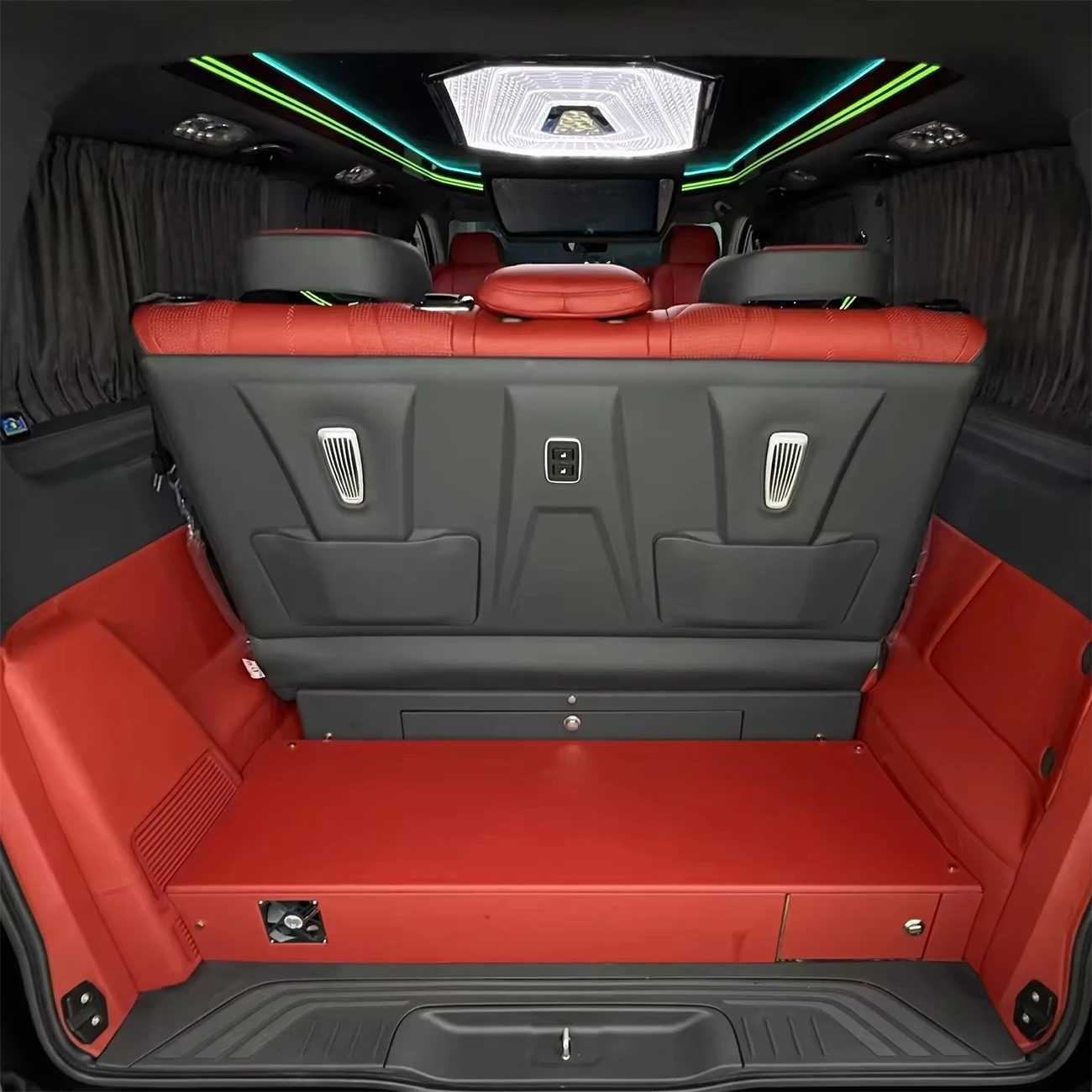 Vito Portable Aluminum Alloy Waterproof Executive Van Interior Accessories Caramel Leather PU Captain Chairs Blue Sky LED