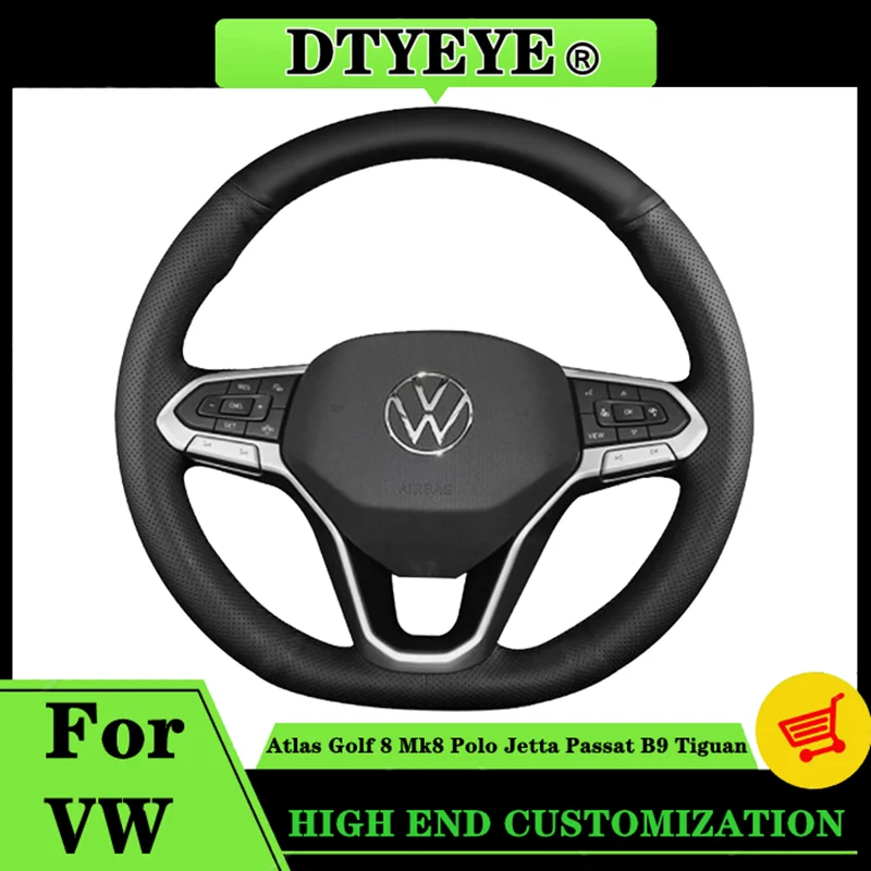 

Car Steering Wheel Cover For Volkswagen VW Atlas Golf 8 Mk8 Polo Jetta Passat B9 Tiguan Genuine Leather DIY Steering Wheel Braid