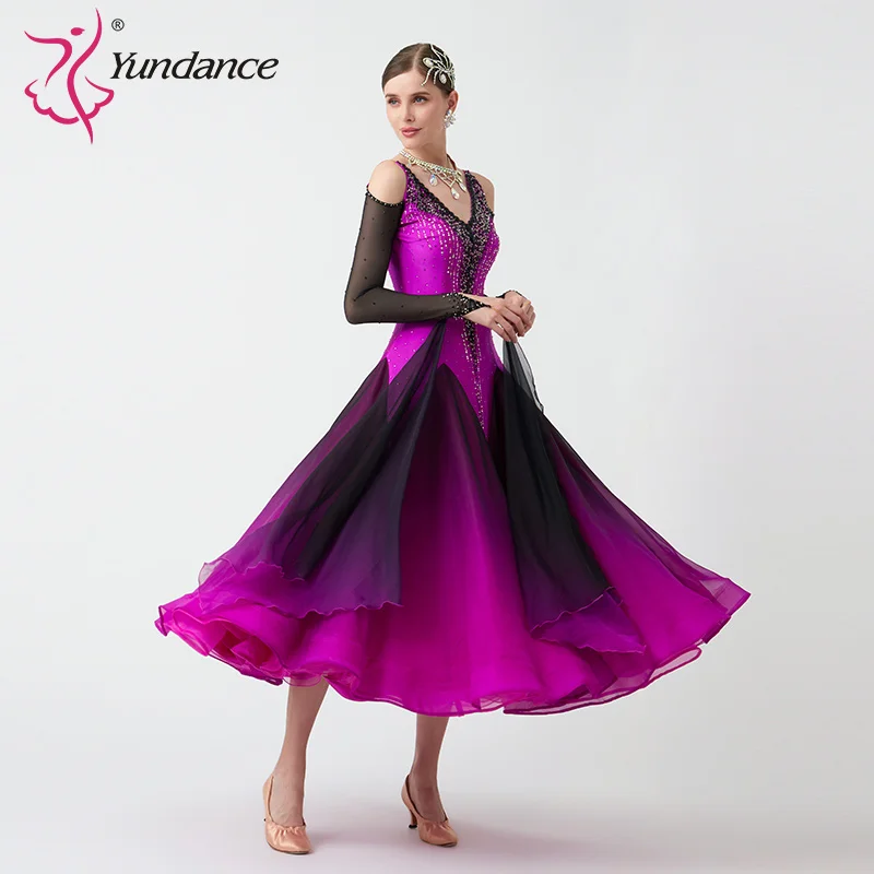 B-23033 New Women Modern Dance Rhinestone Color Diversity Dress Ballroom National Standard Waltz Competition Performance