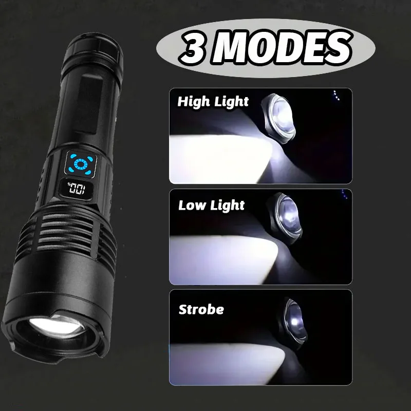 Ultra Bright LED Flashlight High Power Rechargeable Flashlights Telescopic Zoom Torch Outdoor Camping Fishing Lantern