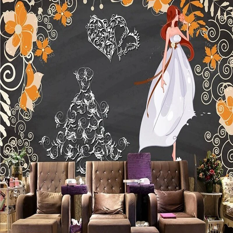 Personalized blackboard fashionable hand-painted wedding dress beautiful women's clothing store TV luxurious home background wal