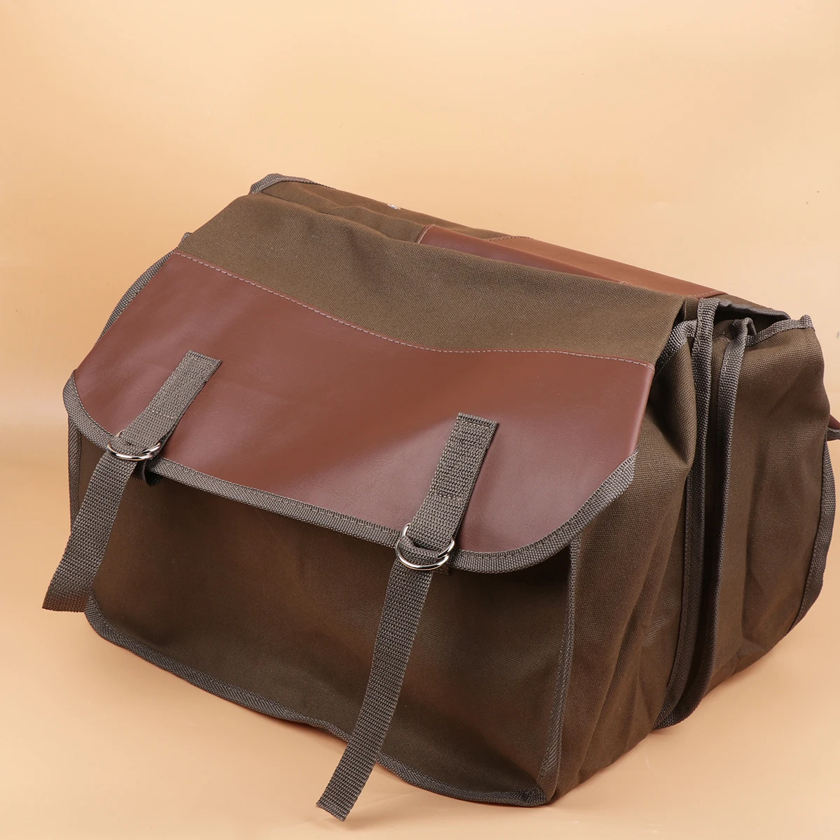 Double Pouches Canvas Bike Rear Bag Large Capacity Seat Organizer Multifunctional Storage Pouch Travel Picnic Khaki Lightweight