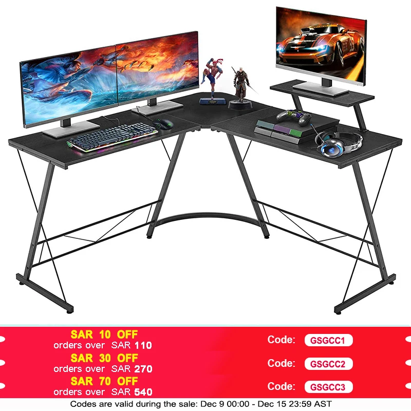 L Shaped Gaming Desk Computer Corner Desk Home PC Desk, Office Writing Workstation with Large Monitor Stand