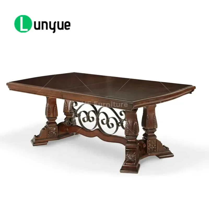 American Custom Handmade Solid Wood Dining Table Set 8 Seater New Design Classic Antique Style Furniture for Dining Room